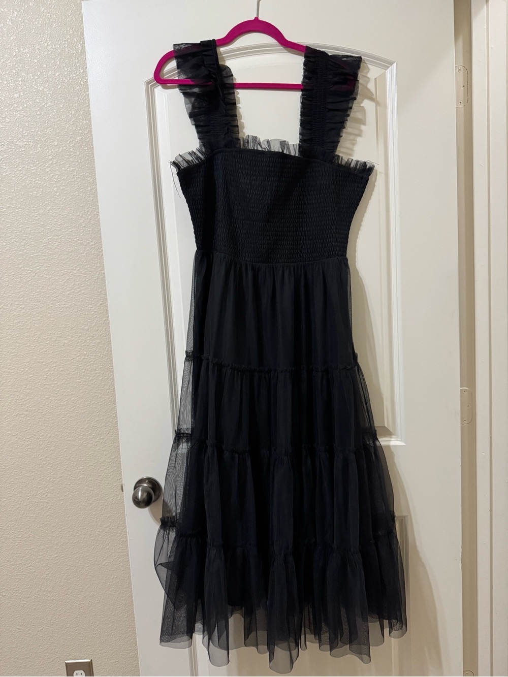 Girls Black Ruffled Tiered Tulle Dress